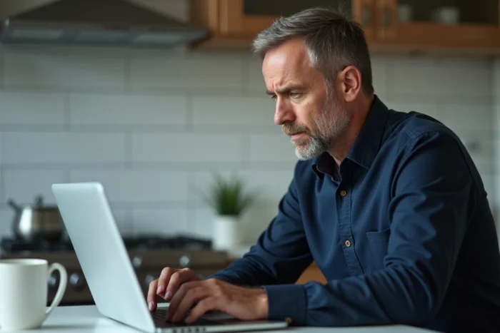 Homme consultant son compte bancaire en ligne pour identifier une transaction suspecte